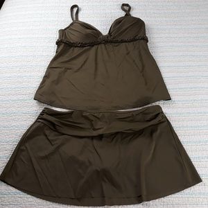 J. Crew L Green Cinched Beach Skirt Tankini Swim